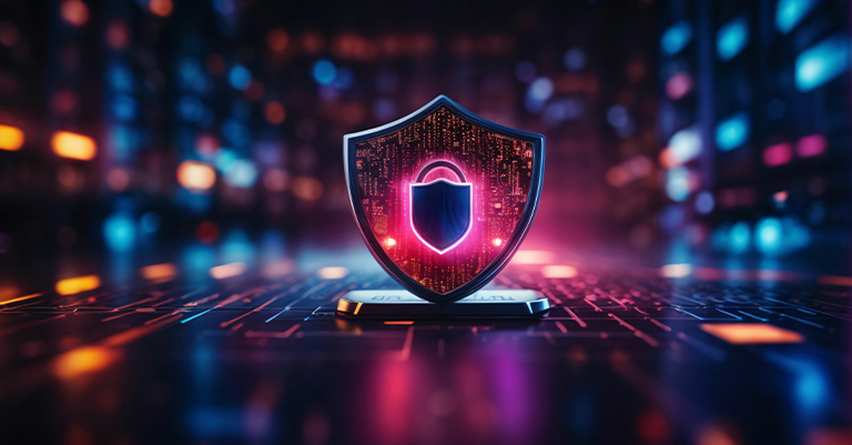 AI Privacy Concerns: How to Protect People & Personal Data 9 A glowing digital shield with a lock icon, symbolizing AI privacy and data protection in a technology-driven environment.
